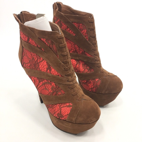 DOLLHOUSE Brown Zip Up Platform Stilettos 8 NEW - Picture 5 of 8